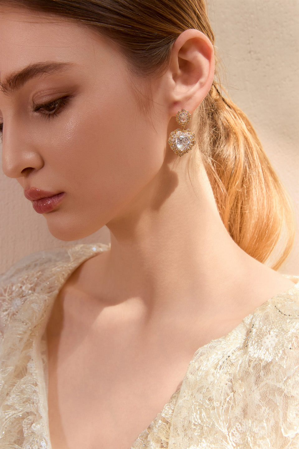 Wardrobes by chen Zircon diamond inlaid heart-shaped earrings
