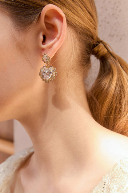 Wardrobes by chen Zircon diamond inlaid heart-shaped earrings