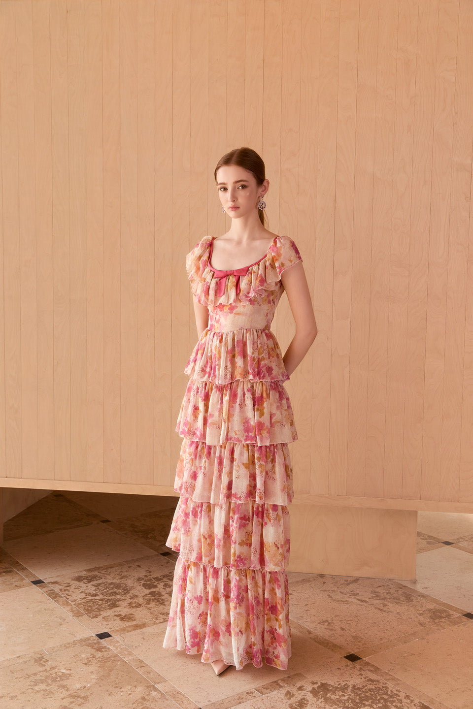 Wardrobes by chen Floral square collar multi-layer dress