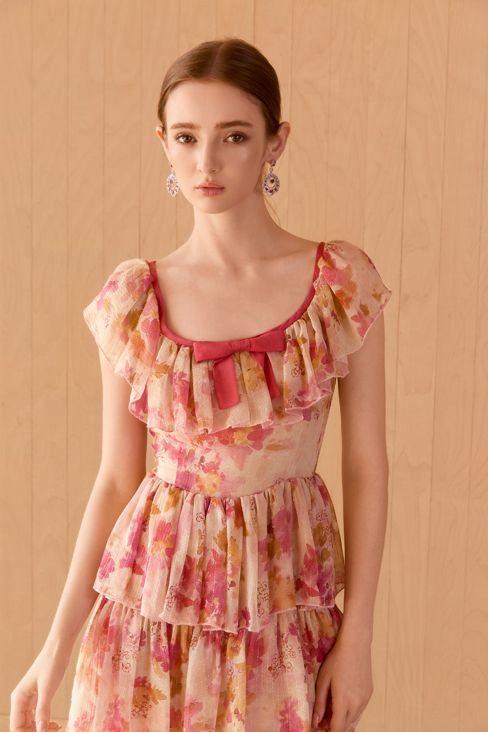 Wardrobes by chen Floral square collar multi-layer dress