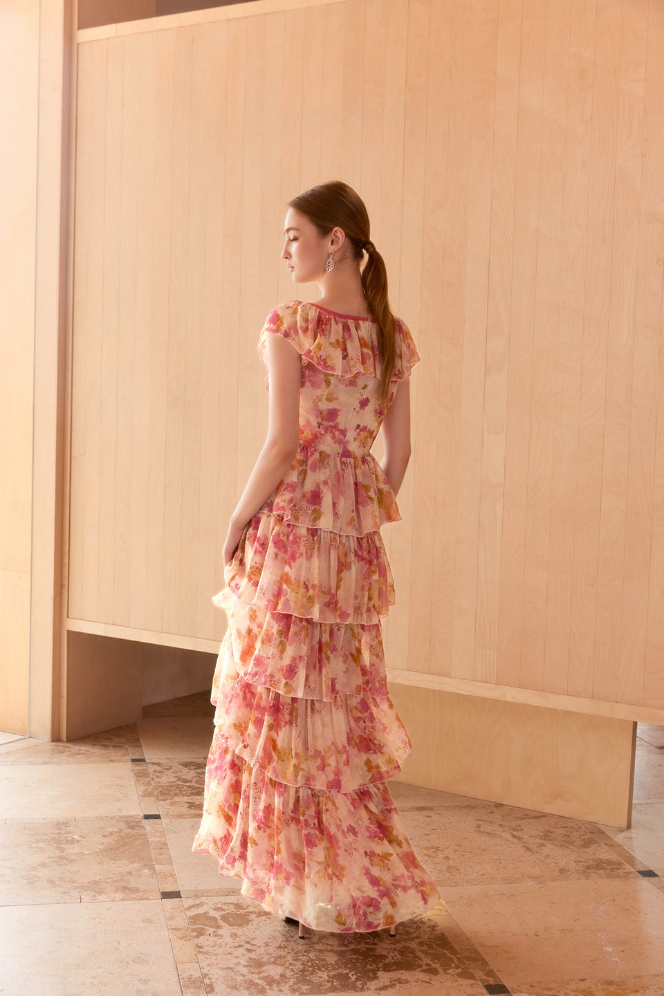Wardrobes by chen Floral square collar multi-layer dress