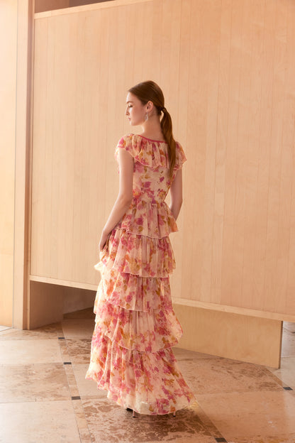 Wardrobes by chen Floral square collar multi-layer dress