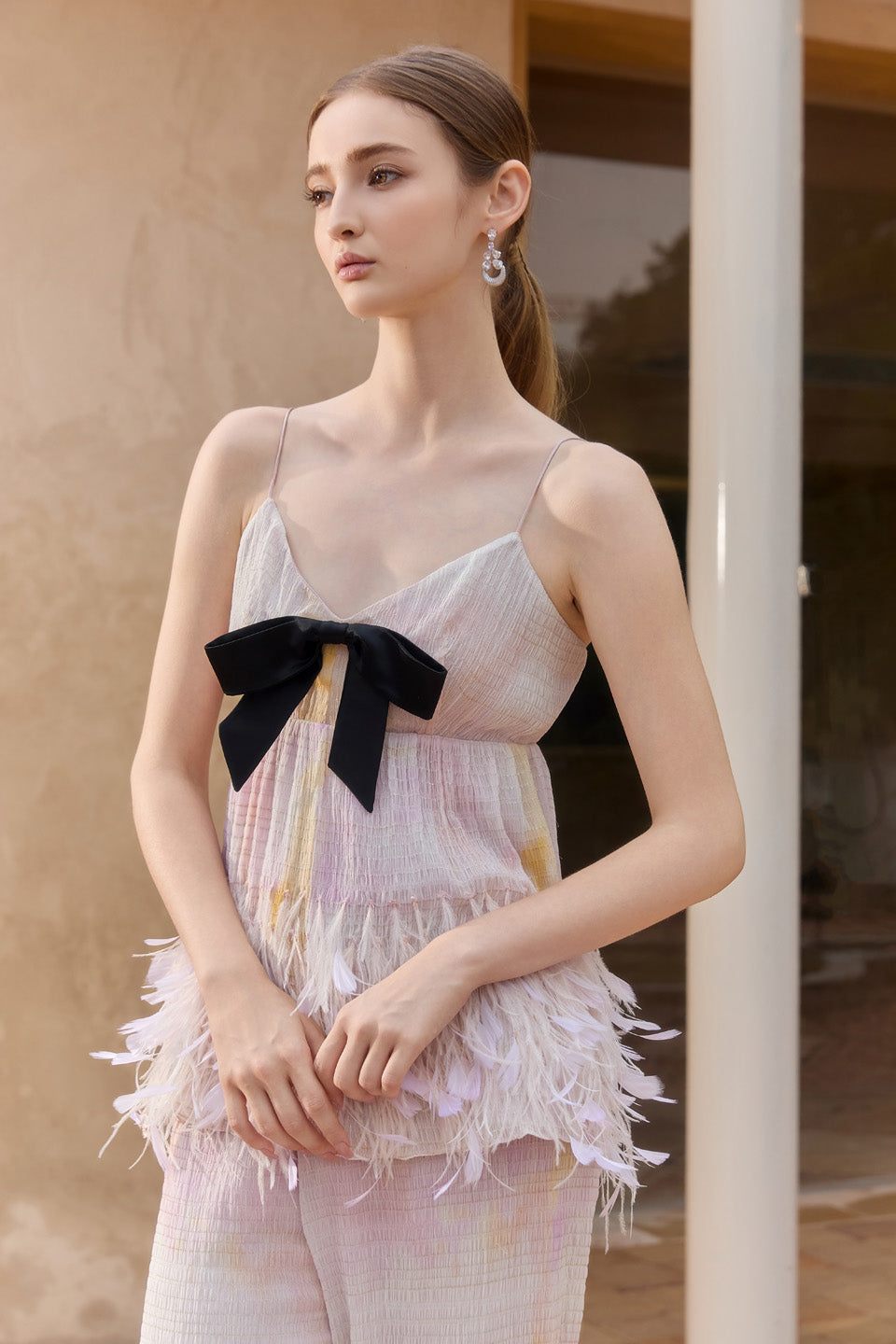 Wardrobes by chen Tie dye handmade feather camisole top + pants set