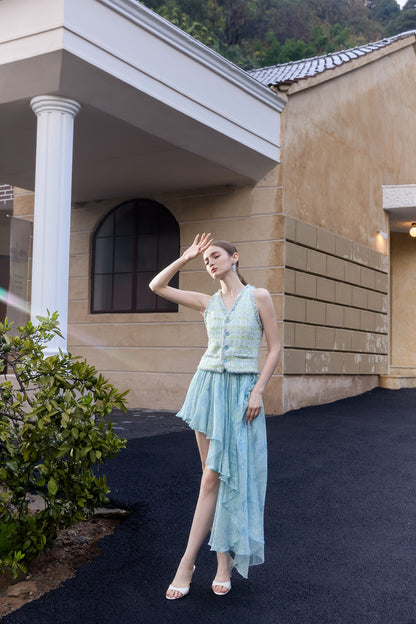 Wardrobes by chen Tweed ribbon vest top + skirt set