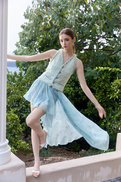 Wardrobes by chen Tweed ribbon vest top + skirt set