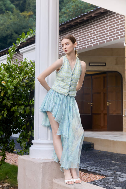 Wardrobes by chen Tweed ribbon vest top + skirt set