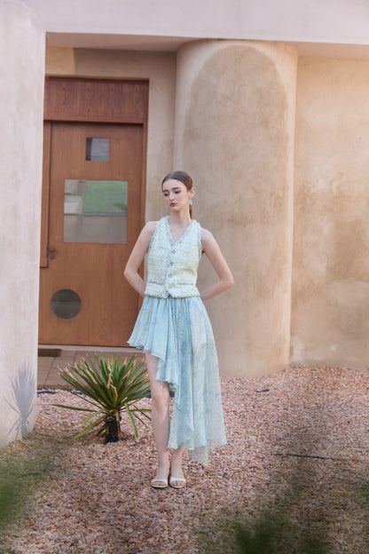 Wardrobes by chen Tweed ribbon vest top + skirt set
