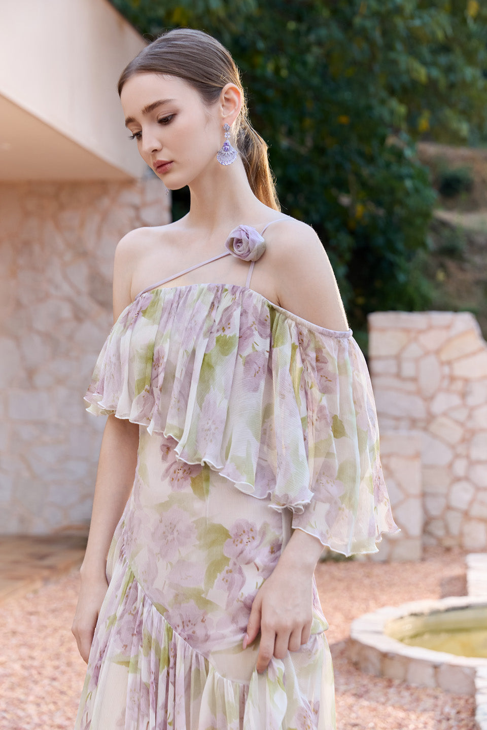 Wardrobes by chen Purple irregular handmade rose dress