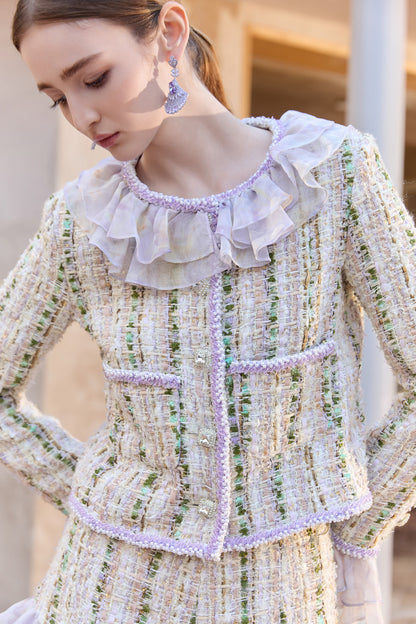 Wardrobes by chen Tweed ruffle edge jacket + shorts set