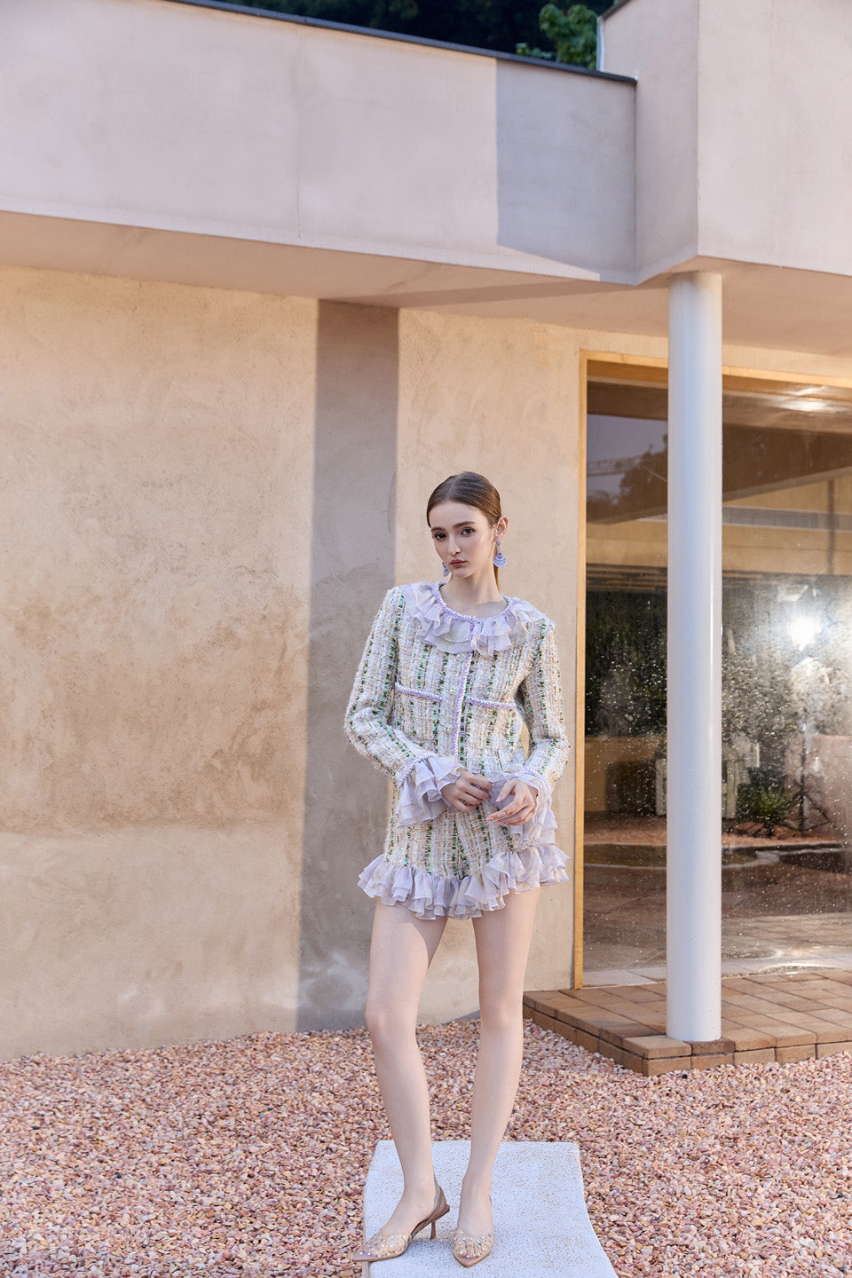 Wardrobes by chen Tweed ruffle edge jacket + shorts set