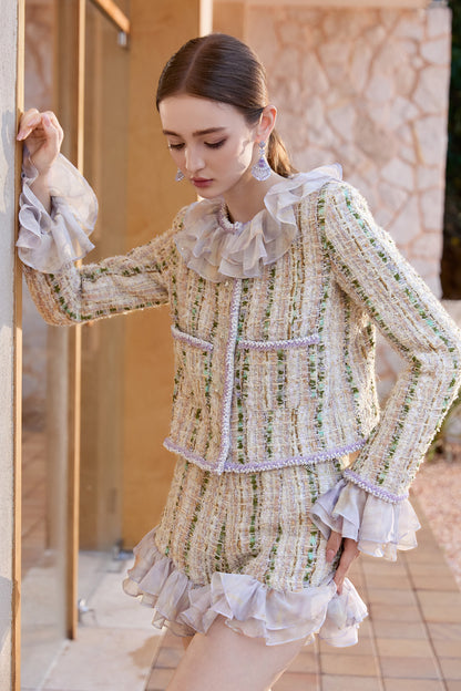 Wardrobes by chen Tweed ruffle edge jacket + shorts set
