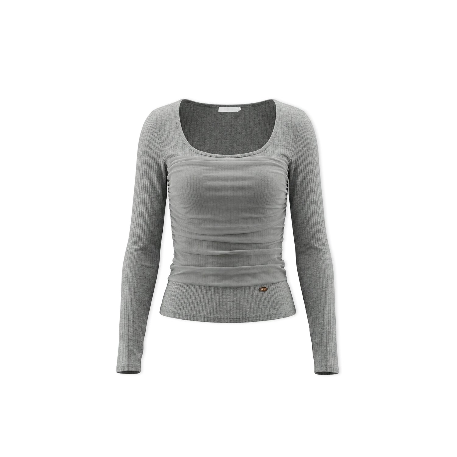 16DEWS 16D26050 Mesh splicing square collar design slim fit top