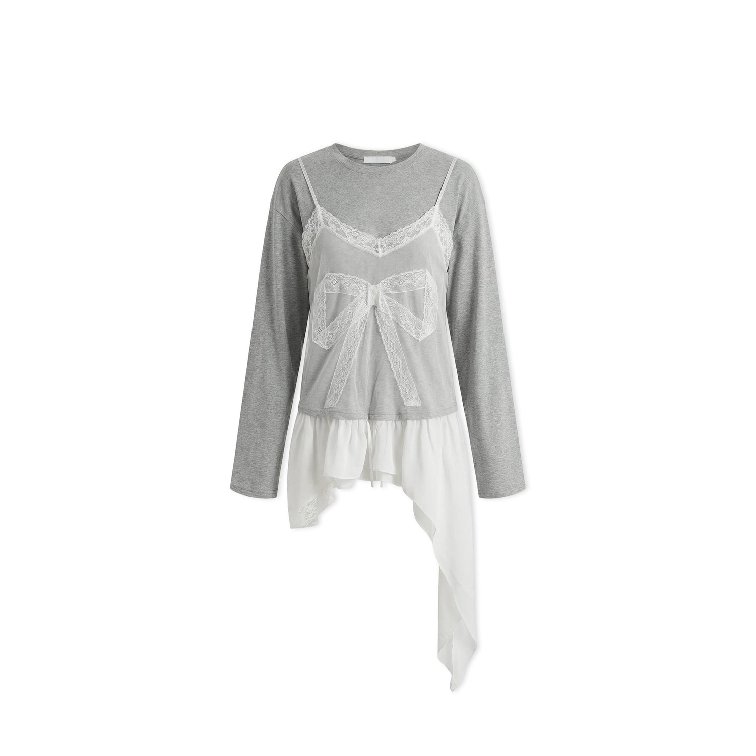 16DEWS 16D26062 Lace Splicing Fake Two Piece Irregular T-shirts