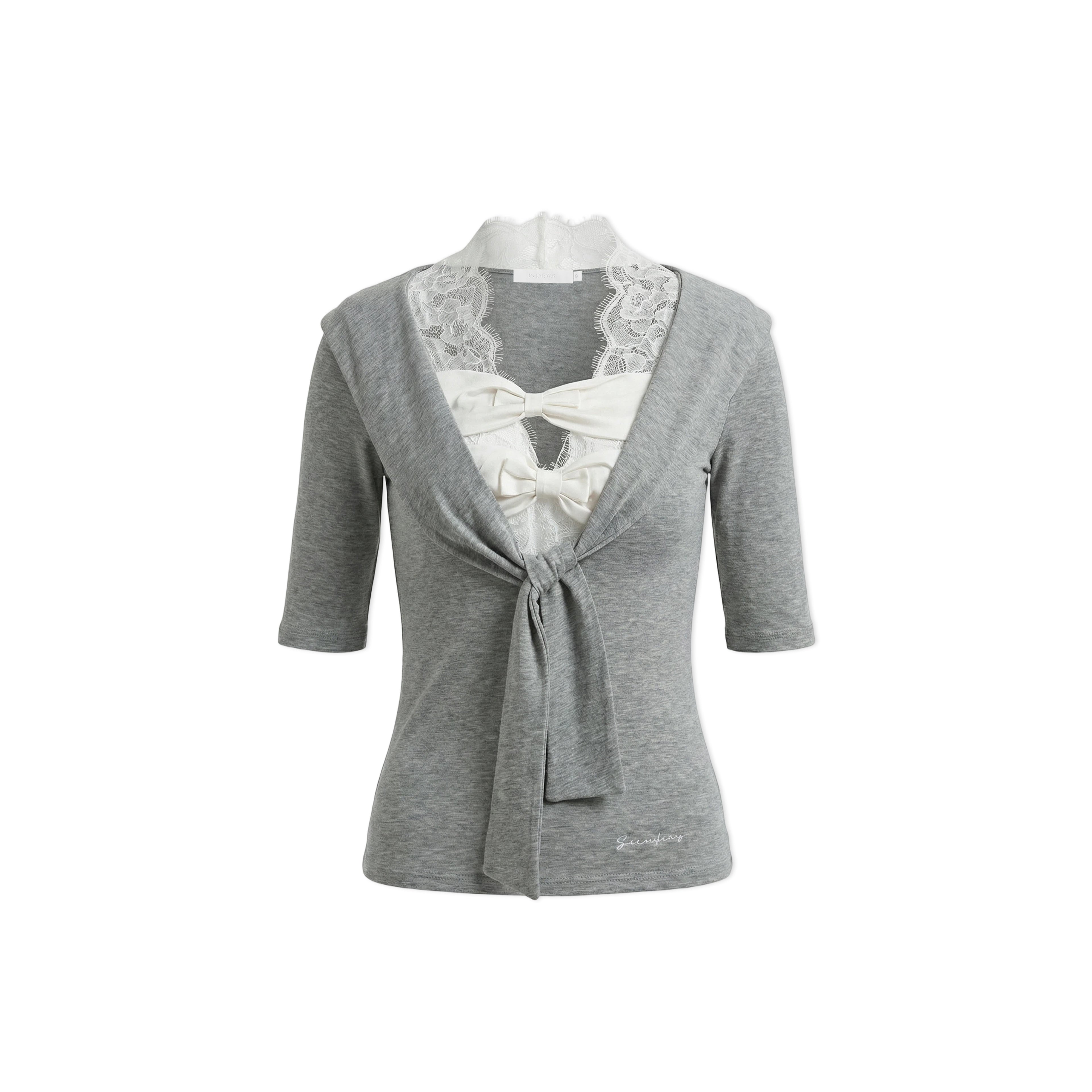 16DEWS 16D26122 Bow stitch mid sleeve top