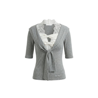 16DEWS 16D26122 Bow stitch mid sleeve top