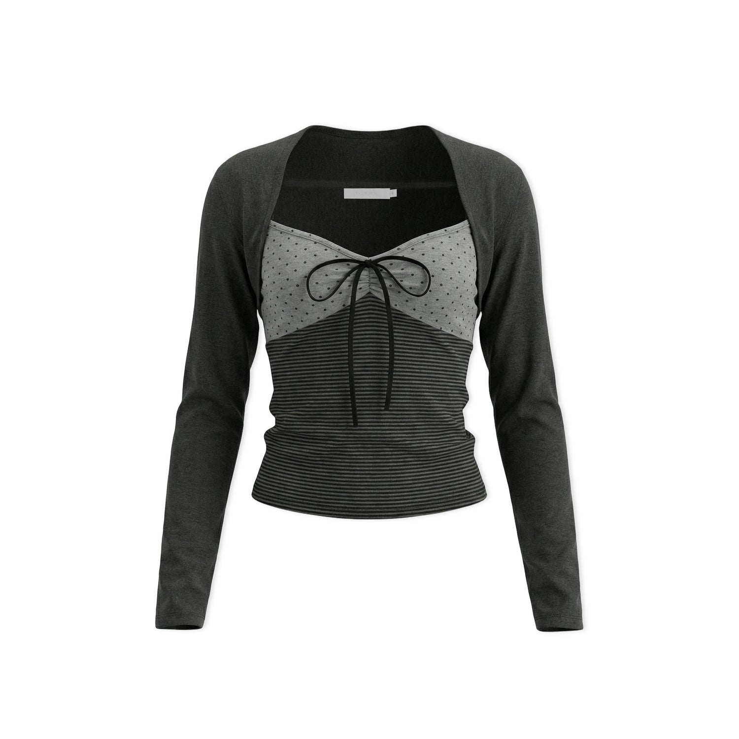 16DEWS 16D26045&amp;16D26046 Stripe contrasting fake two V-neck slim fit top + skirt set