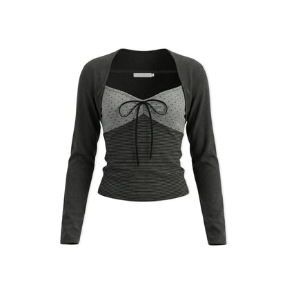 16DEWS 16D26045&amp;16D26046 Stripe contrasting fake two V-neck slim fit top + skirt set