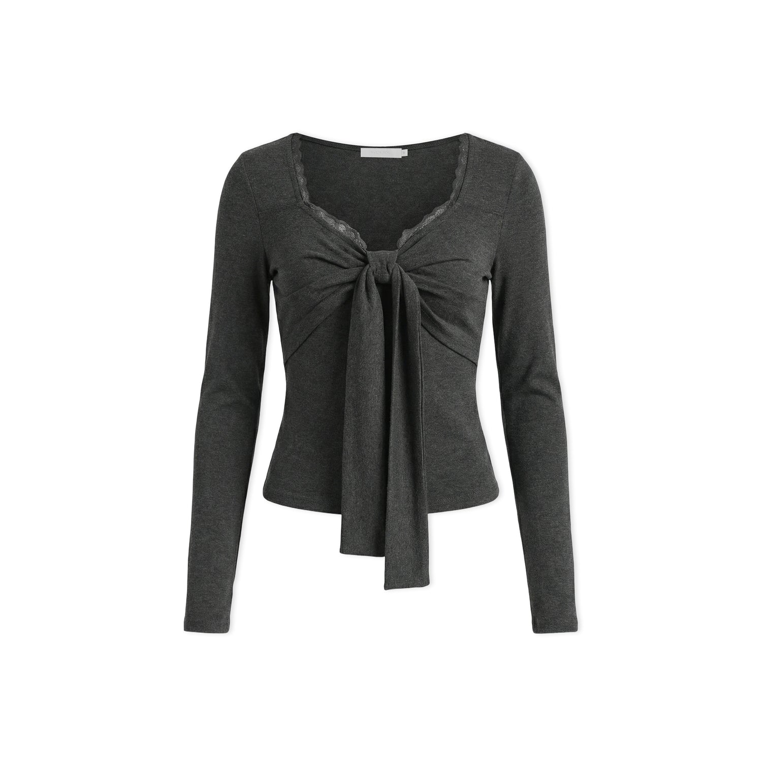 16DEWS 16D26040 V-neck bow-tied elastic slim-fit top
