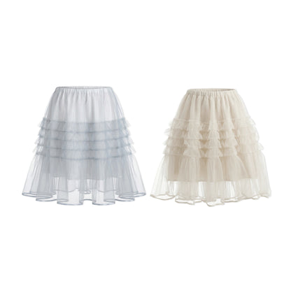 16DEWS 16D26125 High waisted A-line mesh cake skirt