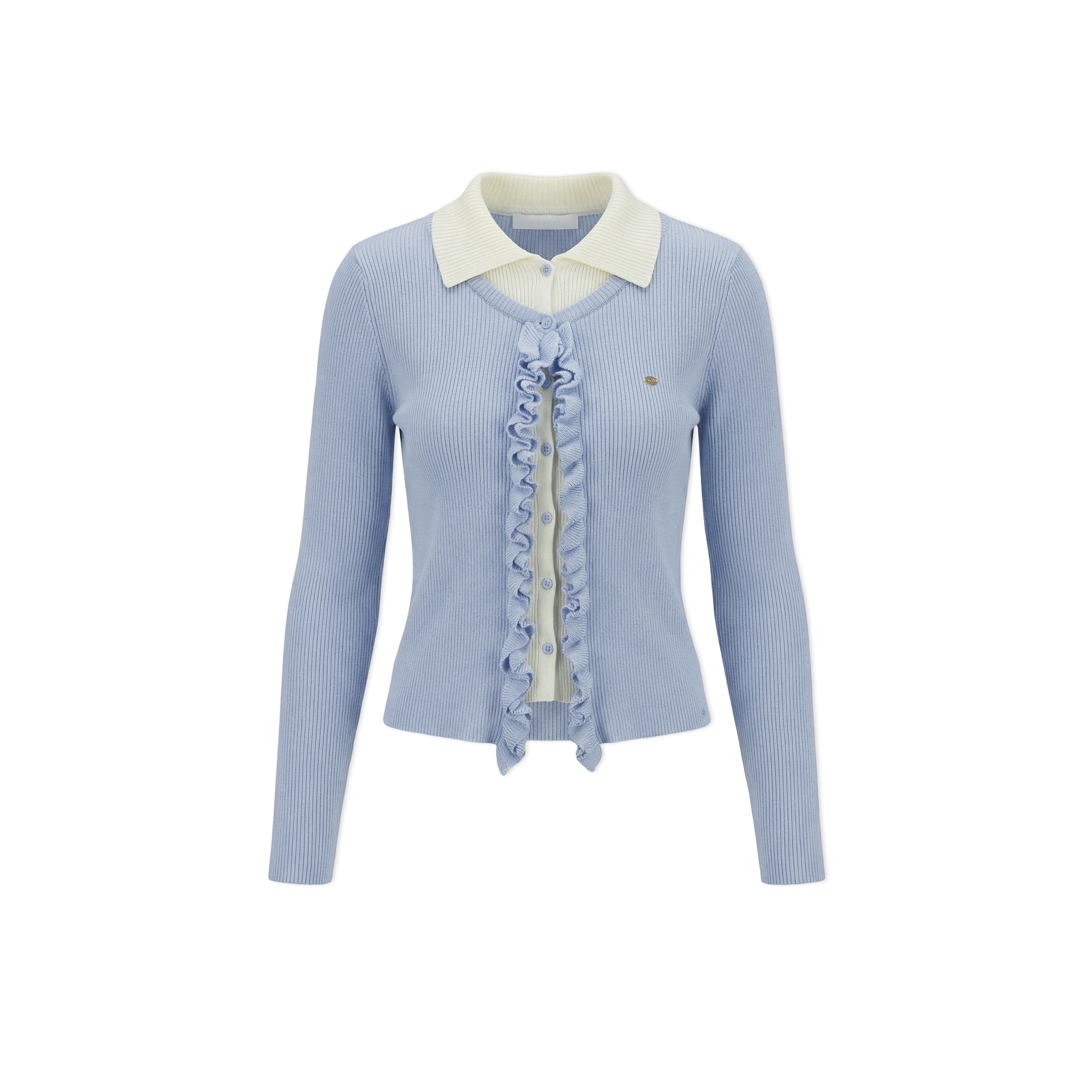 16DEWS 16D26124 Fake two piece lace collared knitted sweaters