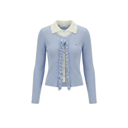 16DEWS 16D26124 Fake two piece lace collared knitted sweaters