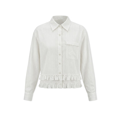 16DEWS 16D26044 Texture based black fungus lace patchwork shirt