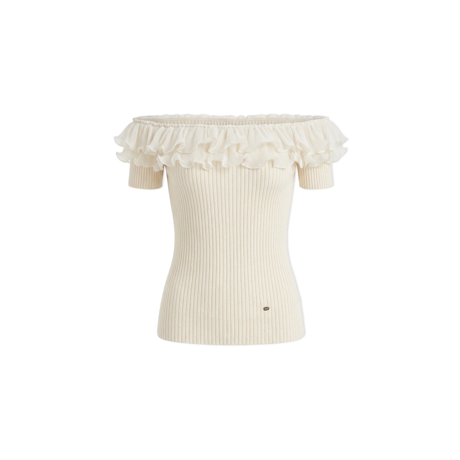 16DEWS 16D26115 Wrinkled ruffle edge knitted top