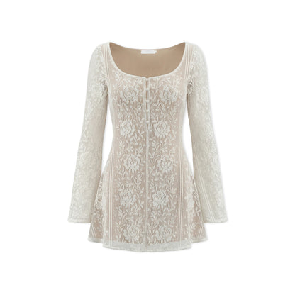 16DEWS 16D26053 Hollow jacquard lace slim fit A-line dress