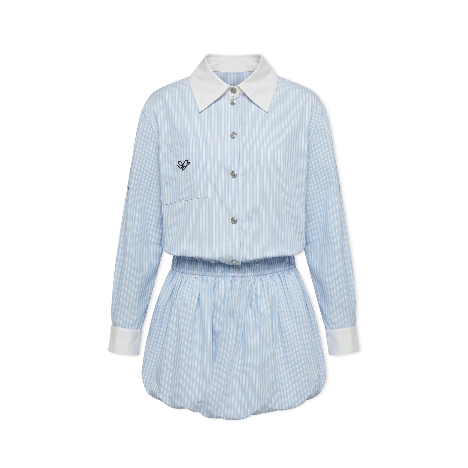 16DEWS 16D26047 Splicing striped shirt flower bud dress