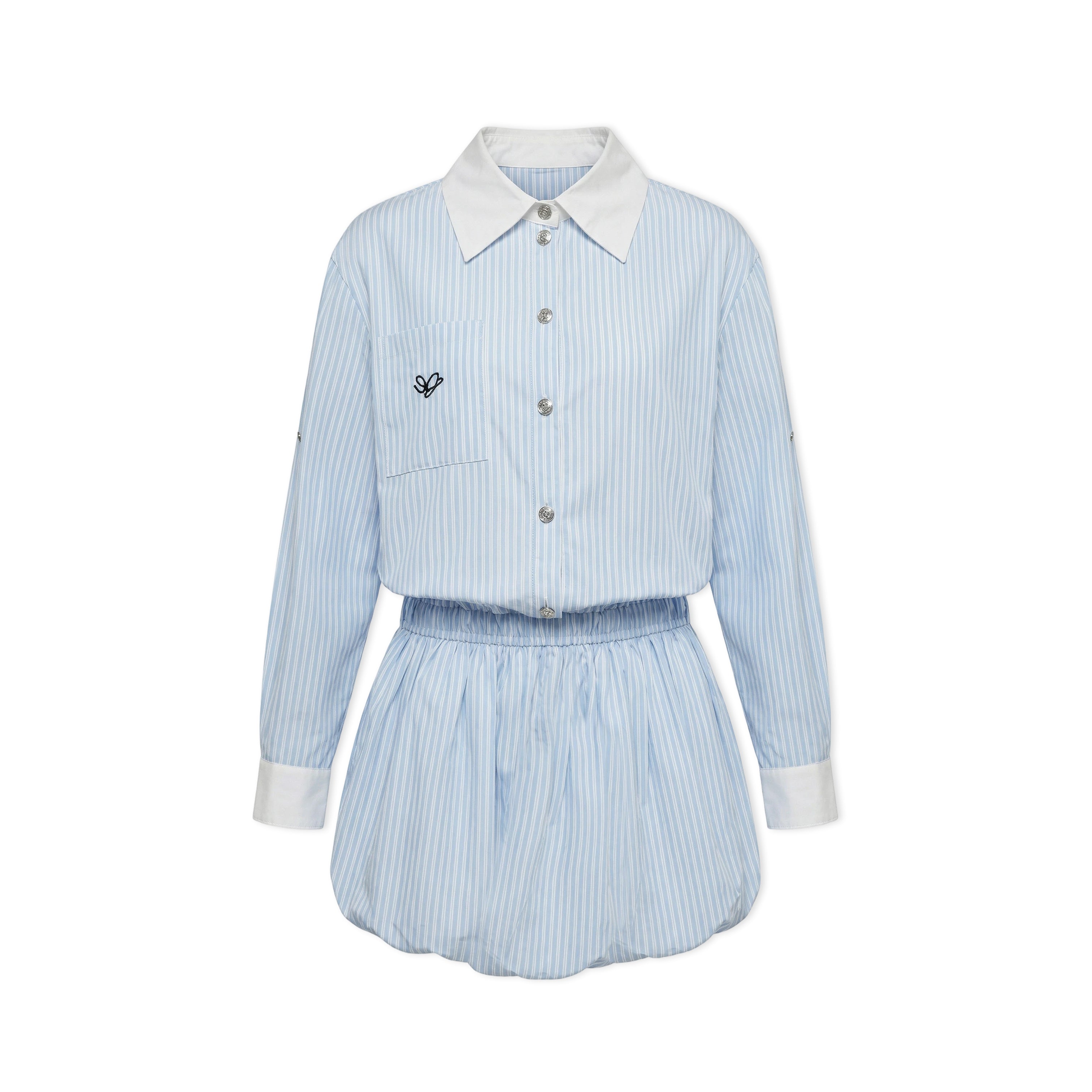 16DEWS 16D26047 Splicing striped shirt flower bud dress