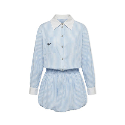 16DEWS 16D26047 Splicing striped shirt flower bud dress