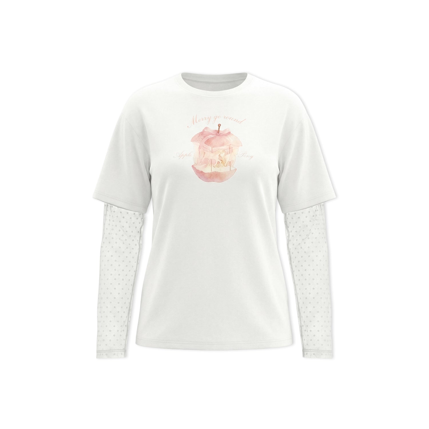 16DEWS 16D26042 Lace patchwork fake two piece long sleeved T-shirt