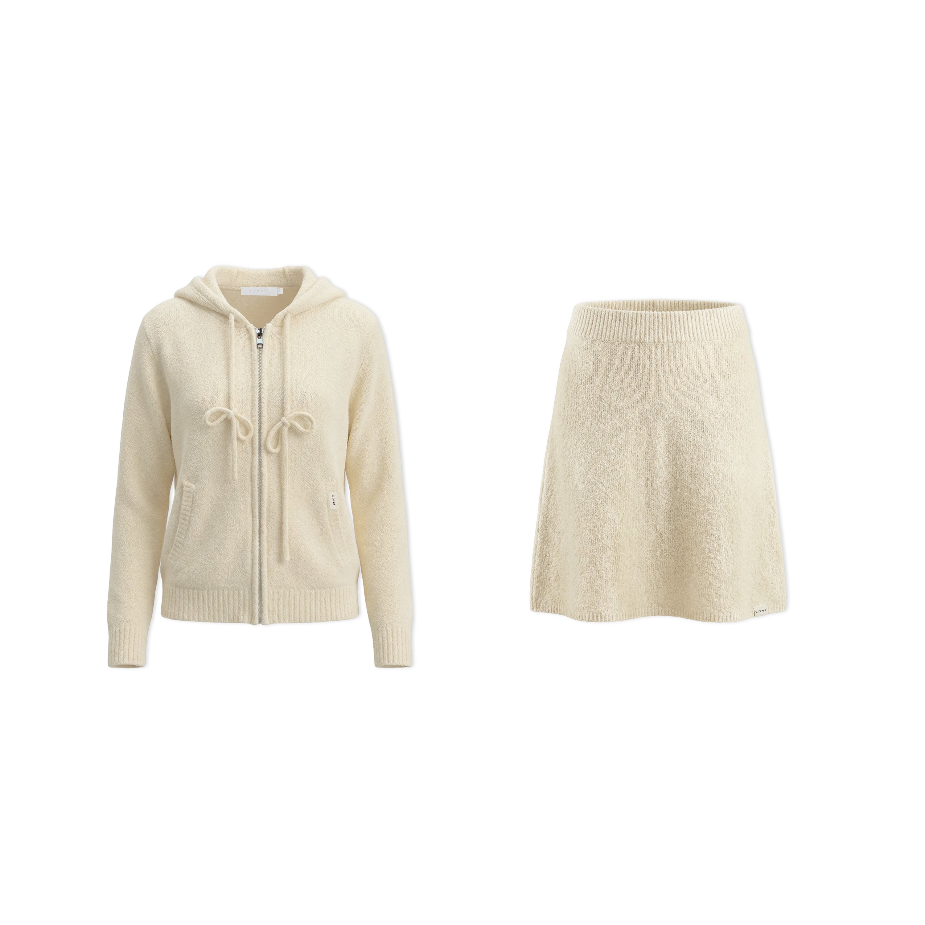 16DEWS 16D26031&amp;16D26032 Drawstring hooded zipper knitted cardigan + skirt