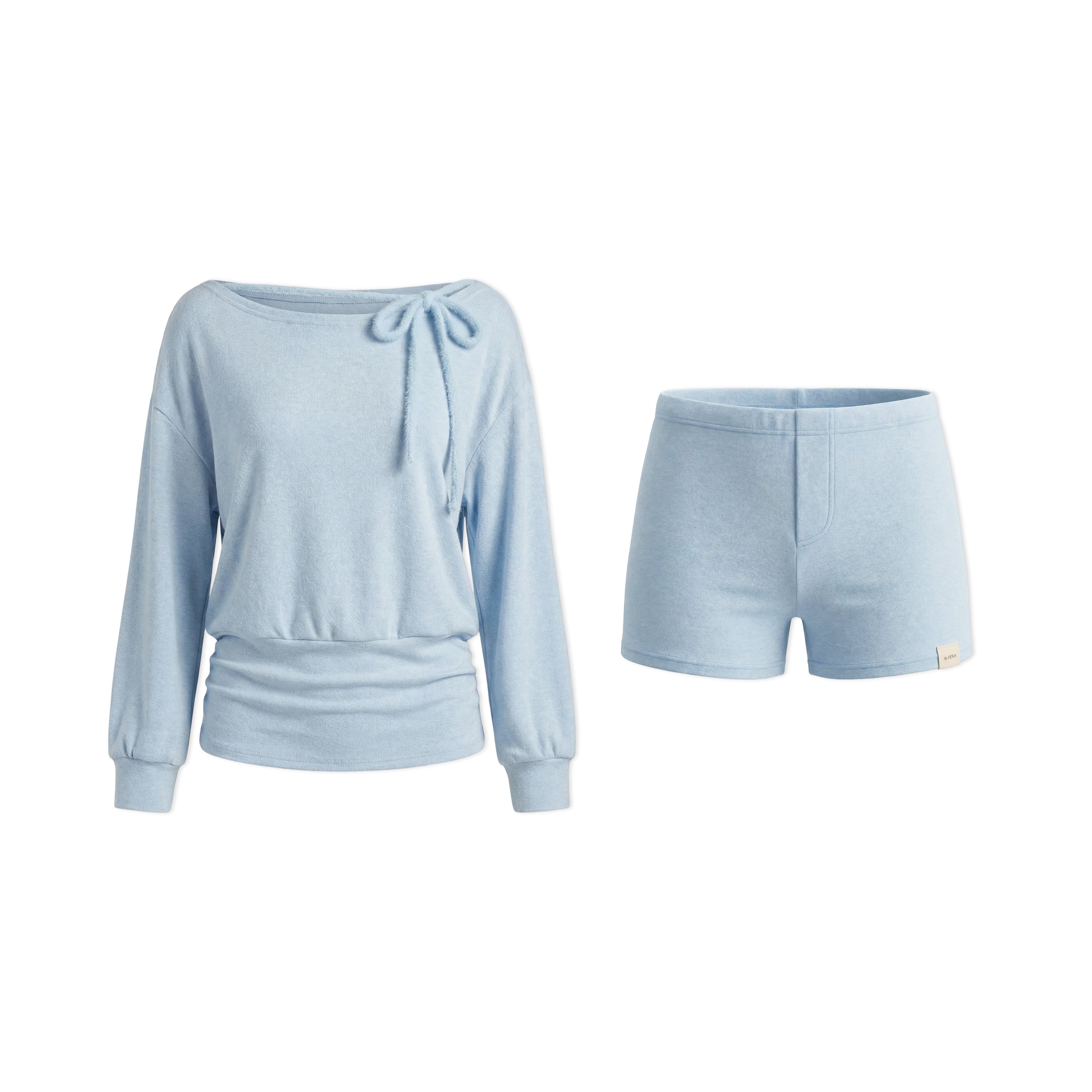 16DEWS 16D26024&amp;16D26025 Slanted shoulder and waist cinched top + shorts