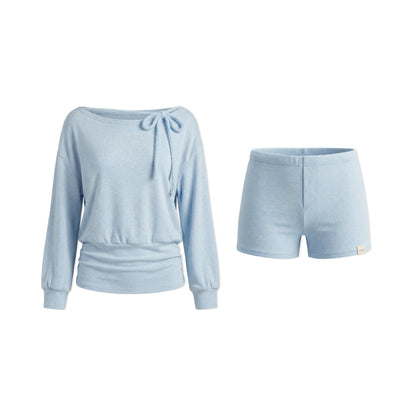 16DEWS 16D26024&amp;16D26025 Slanted shoulder and waist cinched top + shorts