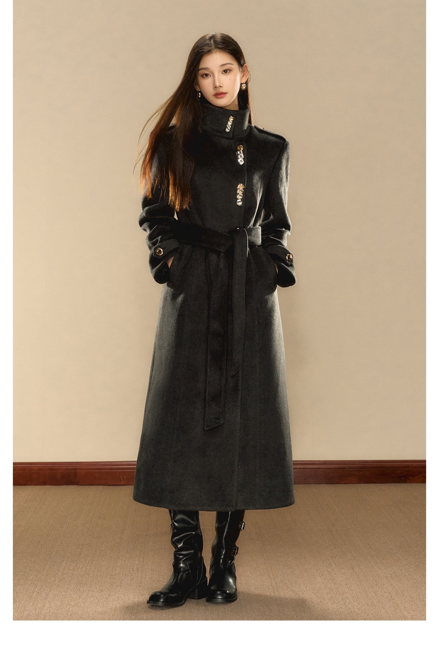 OShea 4D01Q777 Black Wrapped Maxi Coat