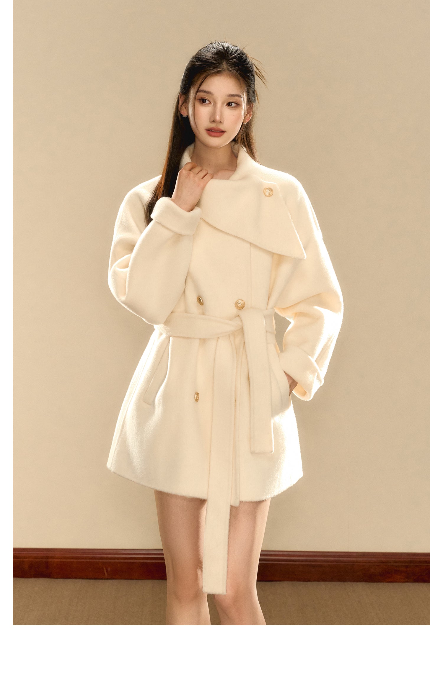 OShea 4D01D1036 Lapel Midi Coat-white