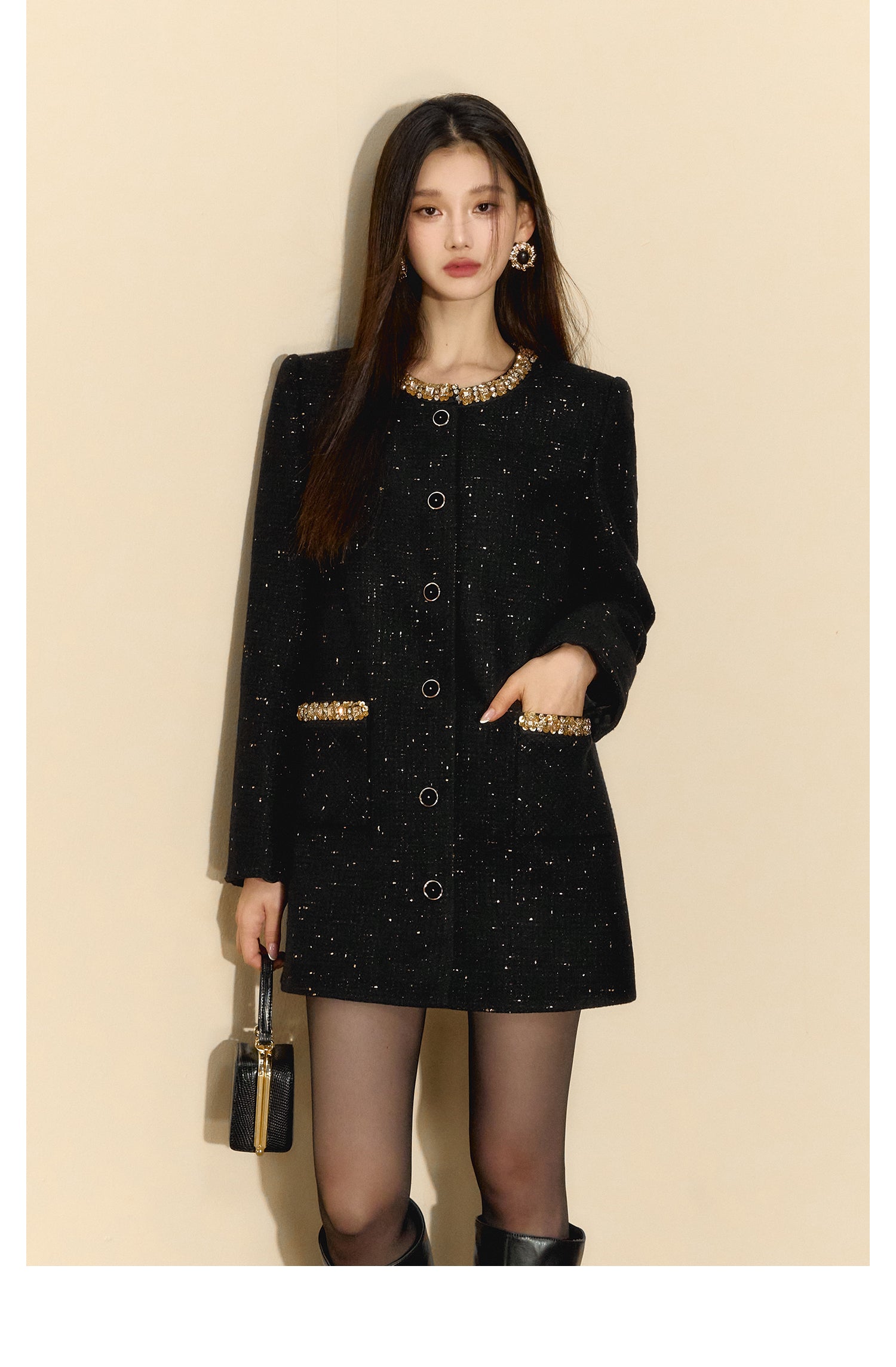 OShea 4C01Q773 Diomanted Black Tweed Coat