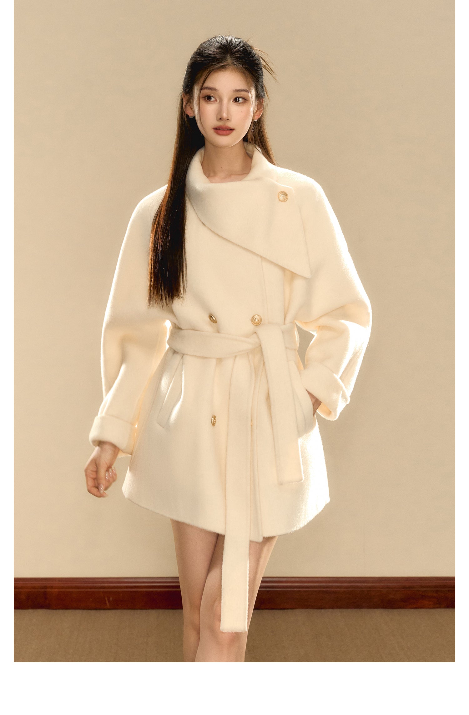 OShea 4D01D1036 Lapel Midi Coat-white