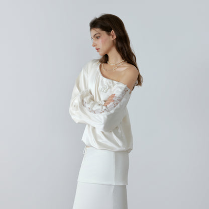 NONCESTNON N223 Satin one shoulder hoodie