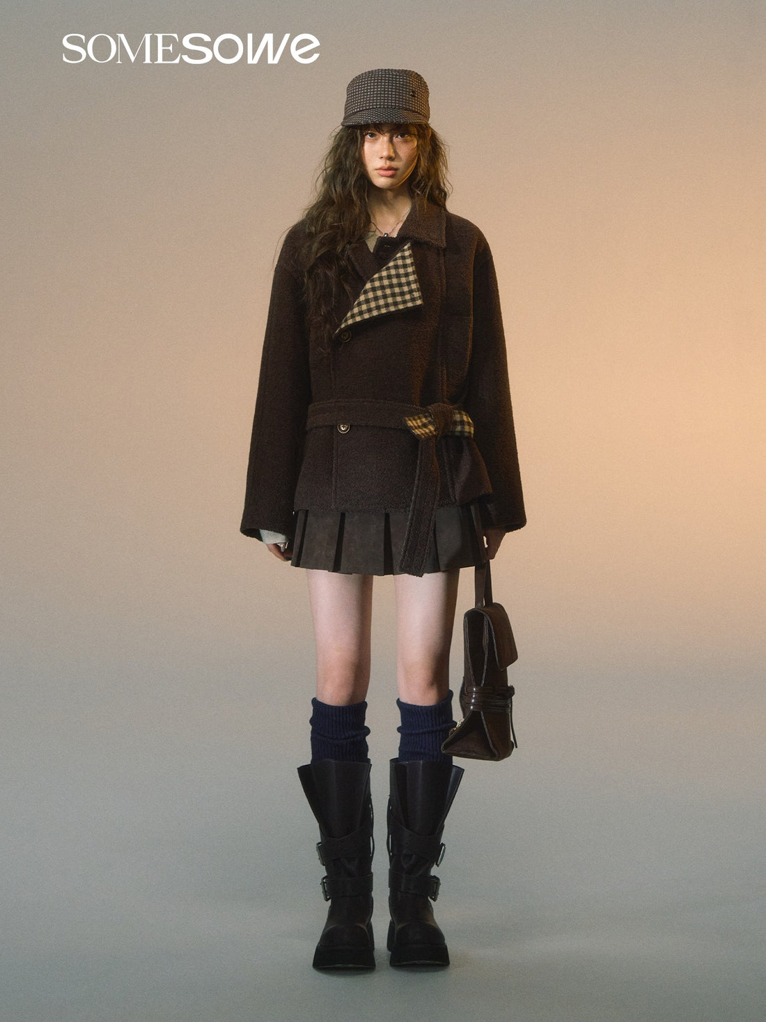 SOMESOWE S2508257 Plaid spliced woolen short jacket