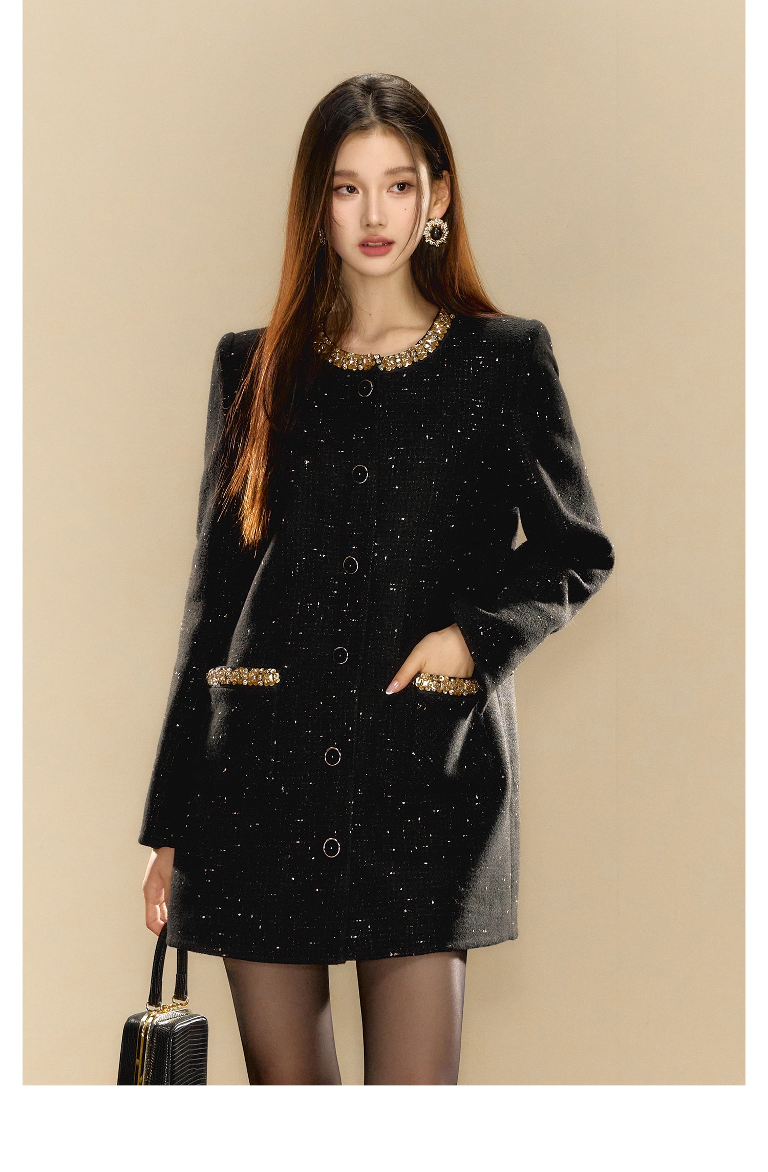 OShea 4C01Q773 Diomanted Black Tweed Coat