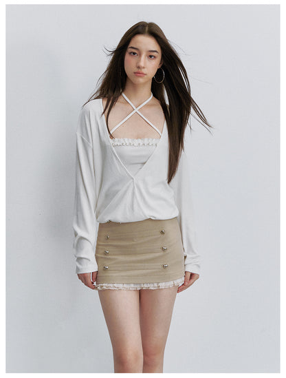 VIA PITTI VIACTP6206 Faux-Layer Cross-Strap Top