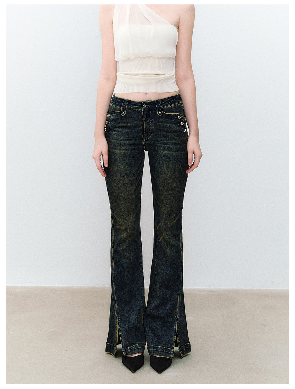 VIA PITTI VIACP6219 Vintage Split-Hem Flared Jeans