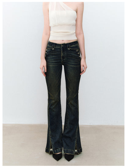 VIA PITTI VIACP6219 Vintage Split-Hem Flared Jeans