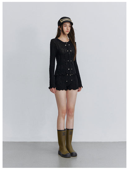 VIA PITTI VIACK6315+VIACK6314 Scalloped-Trim Cardigan &amp; Shorts Set