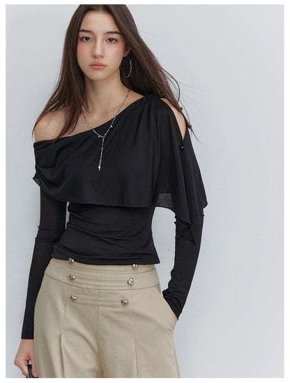 VIA PITTI VIACT6232 Asymmetric Button Capelet Top