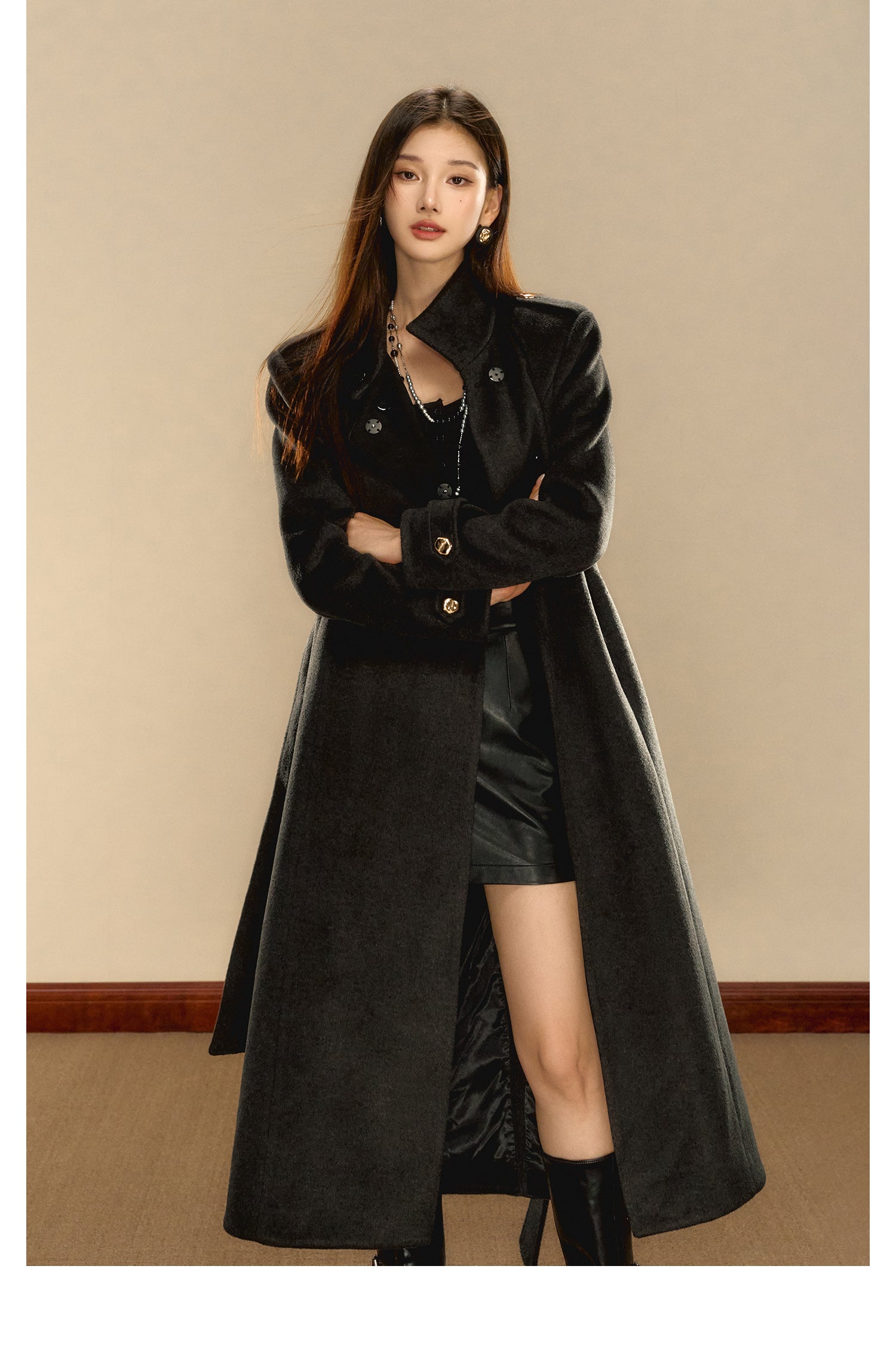 OShea 4D01Q777 Black Wrapped Maxi Coat