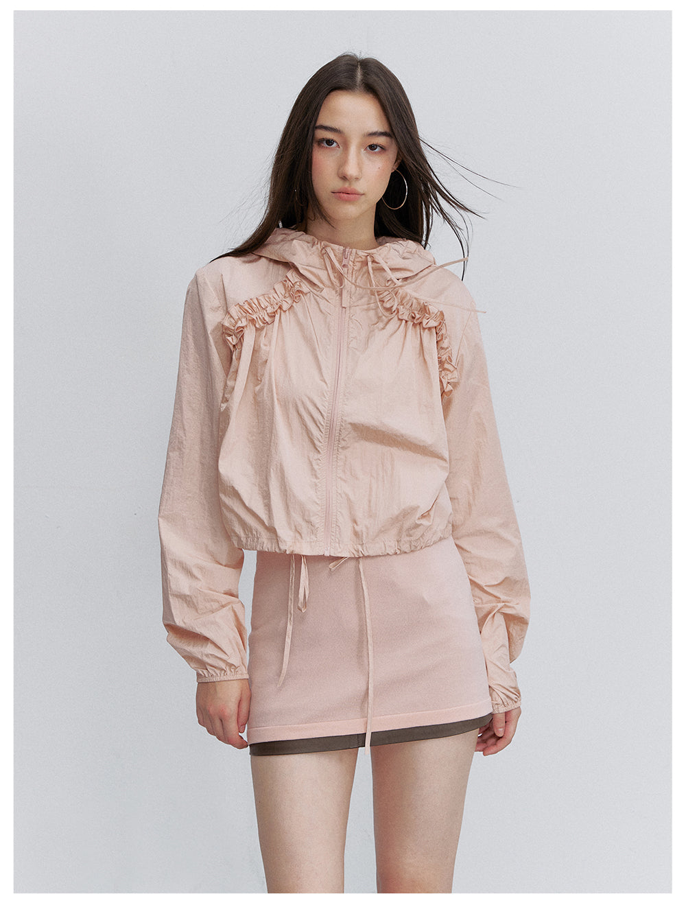 VIA PITTI VIACTP6245 Ruched Lace-Trim Drawstring Jacket