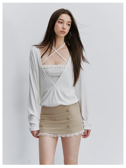 VIA PITTI VIACTP6206 Faux-Layer Cross-Strap Top